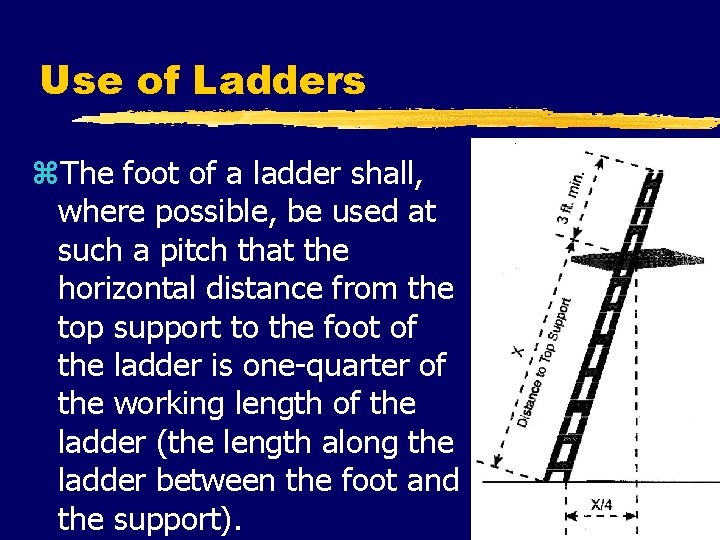 Use of Ladders z. The foot of a ladder shall, where possible, be used