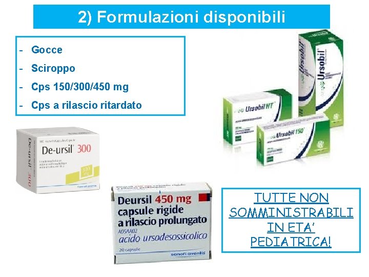 2) Formulazioni disponibili - Gocce - Sciroppo - Cps 150/300/450 mg - Cps a