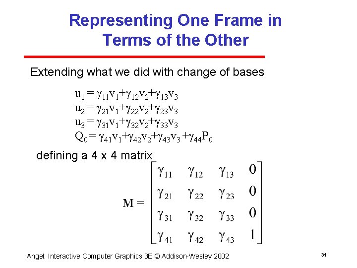 Representing One Frame in Terms of the Other Extending what we did with change