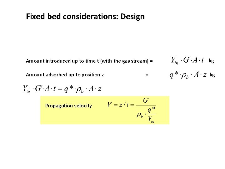 Fixed bed considerations: Design Amount introduced up to time t (with the gas stream)