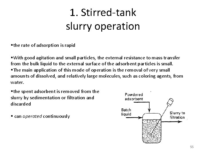 1. Stirred-tank slurry operation §the rate of adsorption is rapid §With good agitation and