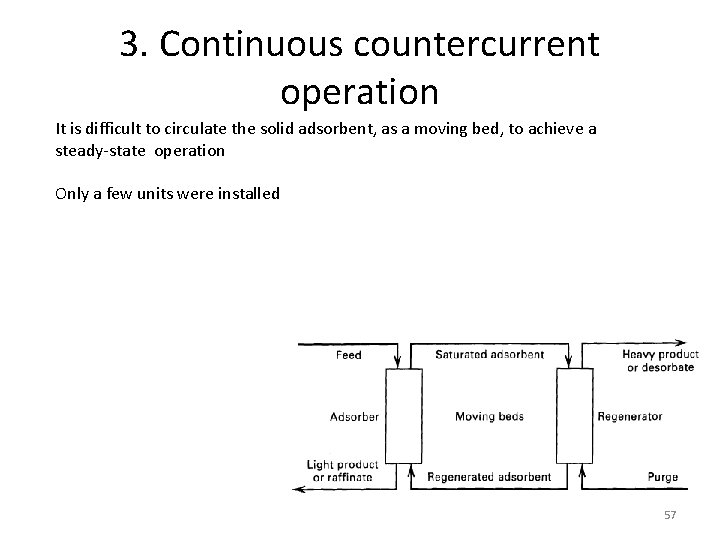 3. Continuous countercurrent operation It is difficult to circulate the solid adsorbent, as a