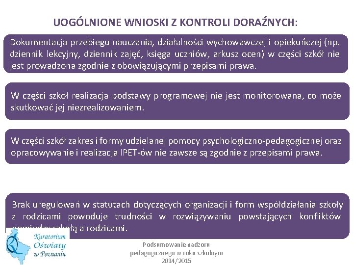 UOGÓLNIONE WNIOSKI Z KONTROLI DORAŹNYCH: Dokumentacja przebiegu nauczania, działalności wychowawczej i opiekuńczej (np. dziennik