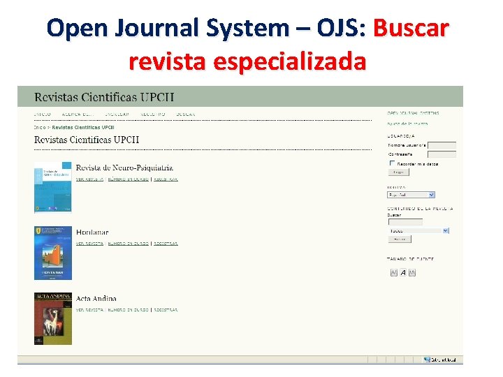 Open Journal System – OJS: Buscar revista especializada 