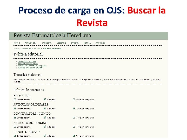 Proceso de carga en OJS: Buscar la Revista 