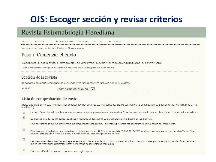 OJS: Escoger sección y revisar criterios 