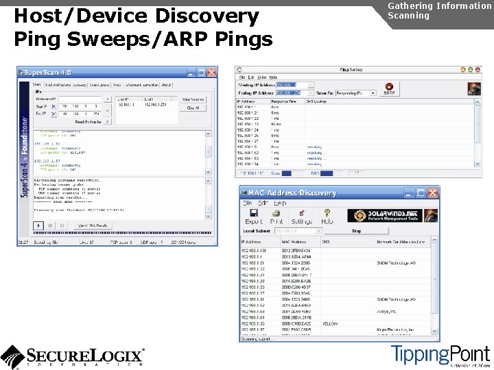 Host/Device Discovery Ping Sweeps/ARP Pings Gathering Information Scanning 