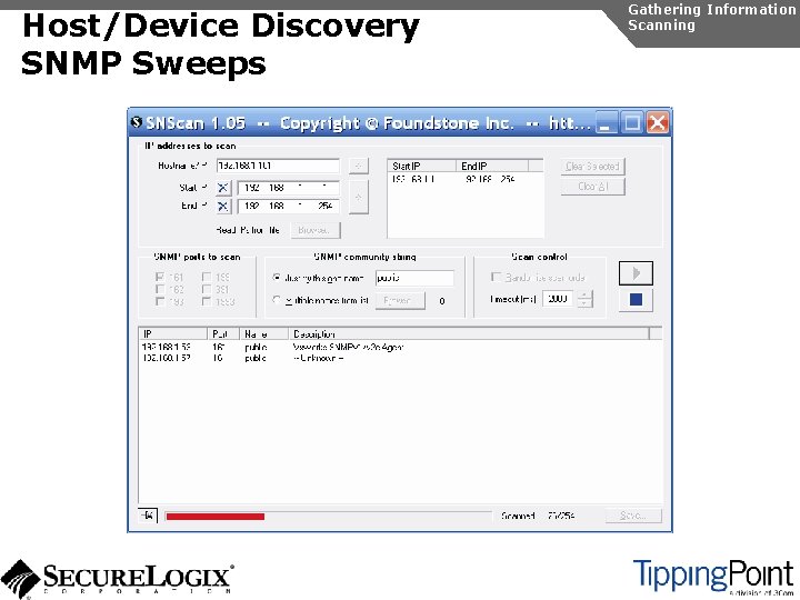 Host/Device Discovery SNMP Sweeps Gathering Information Scanning 