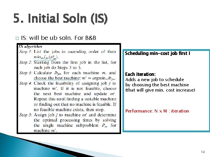5. Initial Soln (IS) � IS: will be ub soln. For B&B Scheduling min-cost