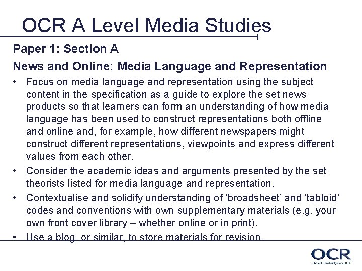 OCR A Level Media Studies Paper 1: Section A News and Online: Media Language