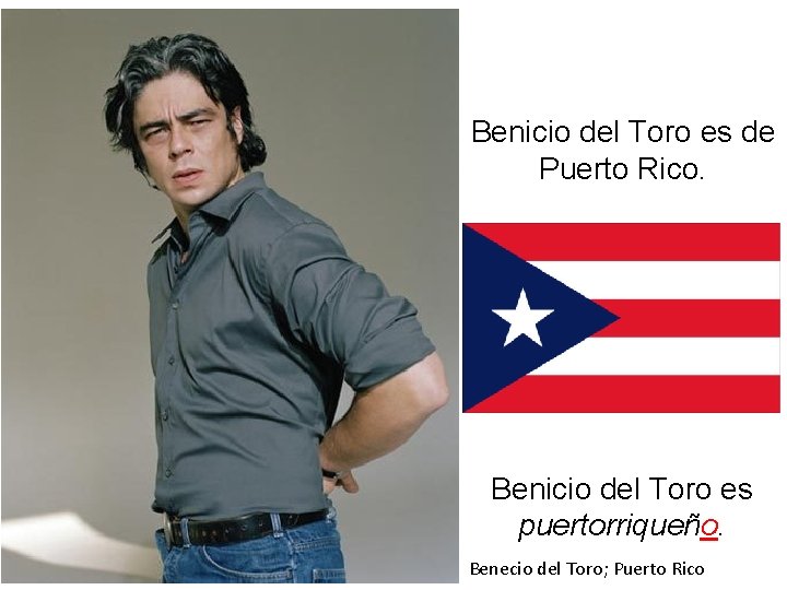 Benicio del Toro es de Puerto Rico. Benicio del Toro es puertorriqueño. Benecio del