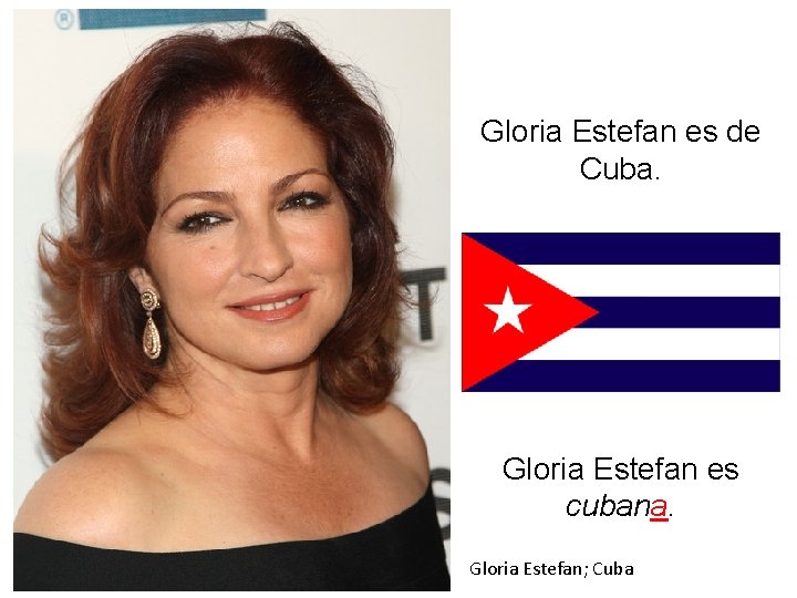 Gloria Estefan es de Cuba. Gloria Estefan es cubana. Gloria Estefan; Cuba 