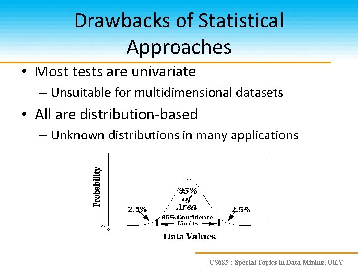Drawbacks of Statistical Approaches • Most tests are univariate – Unsuitable for multidimensional datasets