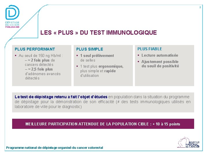 2 LES « PLUS » DU TEST IMMUNOLOGIQUE PLUS PERFORMANT PLUS SIMPLE PLUS FIABLE