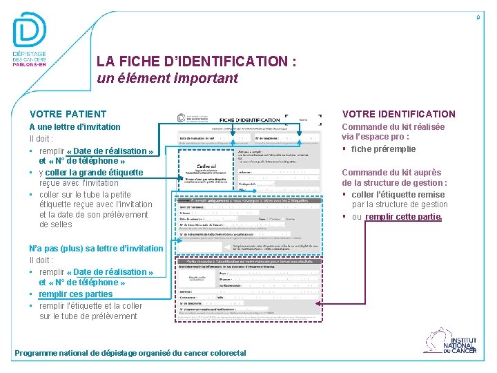 9 LA FICHE D’IDENTIFICATION : un élément important VOTRE PATIENT VOTRE IDENTIFICATION A une