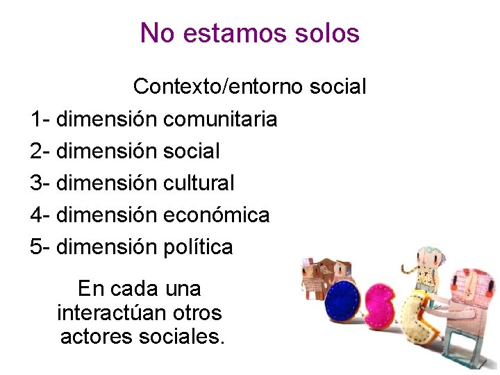 No estamos solos Contexto/entorno social 1 - dimensión comunitaria 2 - dimensión social 3