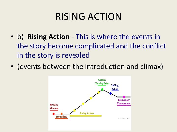 RISING ACTION • b) Rising Action - This is where the events in the RISING ACTION • b) Rising Action - This is where the events in the
