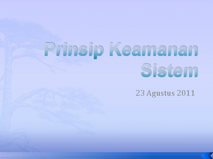 Prinsip Keamanan Sistem 23 Agustus 2011 Prinsip Keamanan Sistem 23 Agustus 2011