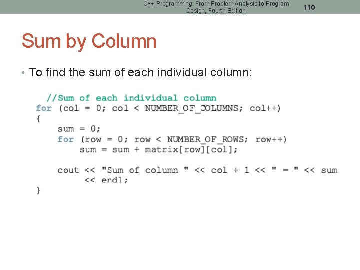 C++ Programming: From Problem Analysis to Program Design, Fourth Edition Sum by Column •