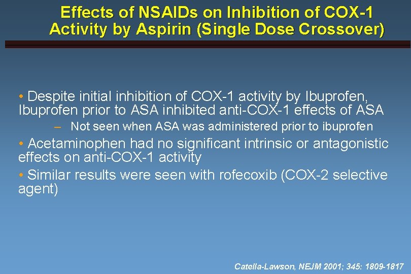 Effects of NSAIDs on Inhibition of COX-1 Activity by Aspirin (Single Dose Crossover) •