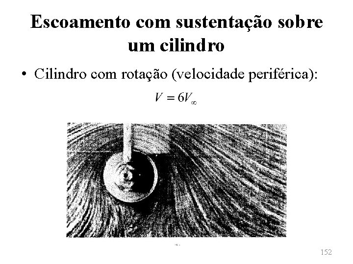 Escoamento com sustentação sobre um cilindro • Cilindro com rotação (velocidade periférica): 152 