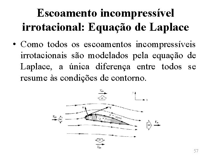 Escoamento incompressível irrotacional: Equação de Laplace • Como todos os escoamentos incompressíveis irrotacionais são