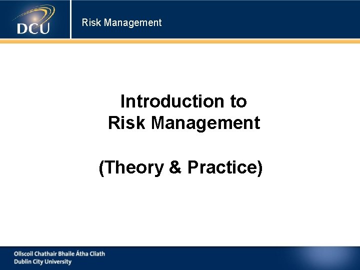 Risk Management Introduction to Risk Management (Theory & Practice) 