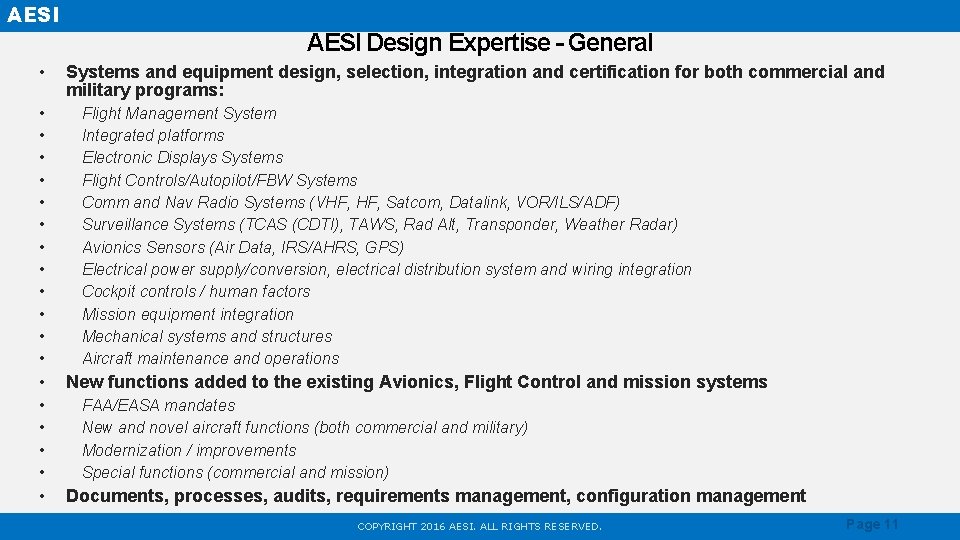 AESI Design Expertise - General • • • • • Systems and equipment design,