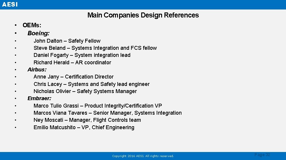 AESI Main Companies Design References • OEMs: • Boeing: • • • • John