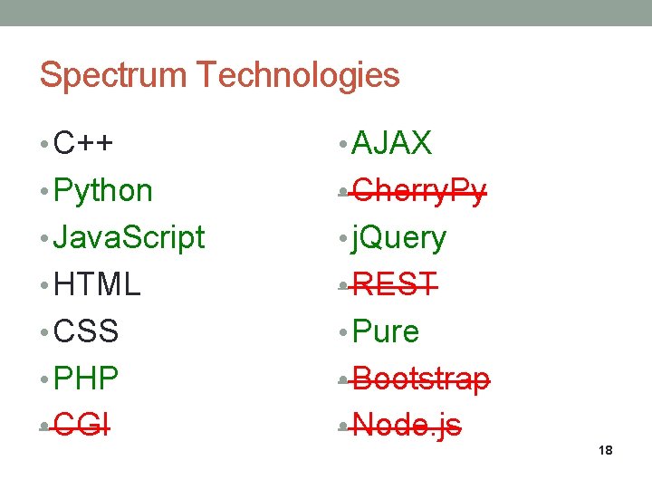 Spectrum Technologies • C++ • AJAX • Python • Cherry. Py • Java. Script