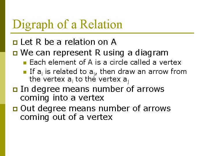 Digraph of a Relation Let R be a relation on A p We can