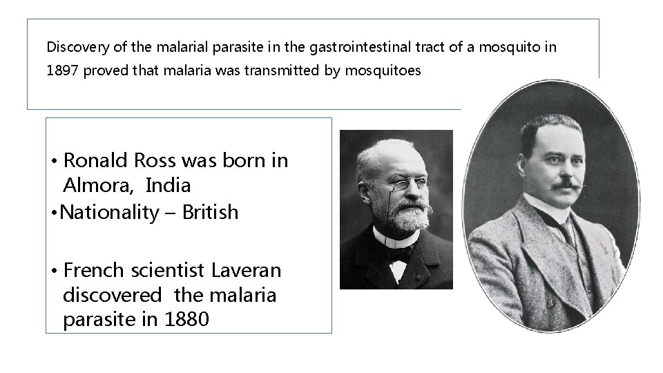 Discovery of the malarial parasite in the gastrointestinal tract of a mosquito in 1897
