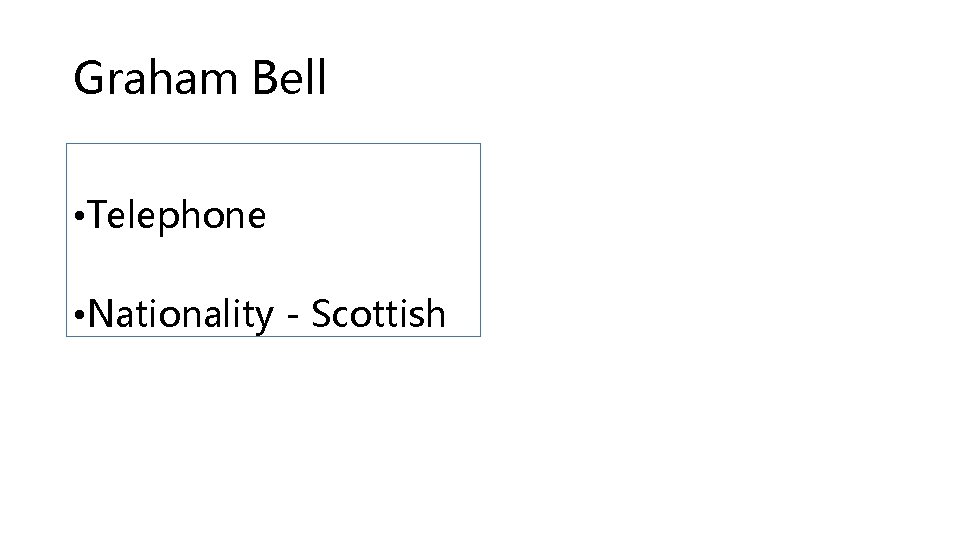 Graham Bell • Telephone • Nationality - Scottish 