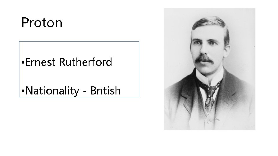 Proton • Ernest Rutherford • Nationality - British 