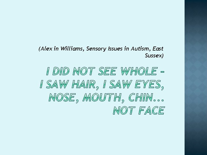 (Alex in Williams, Sensory Issues in Autism, East Sussex) 