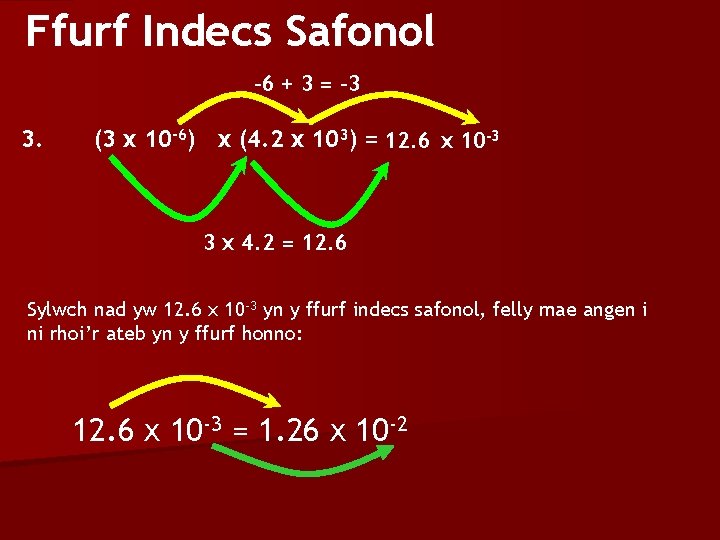 Ffurf Indecs Safonol -6 + 3 = -3 3. (3 x 10 -6) x