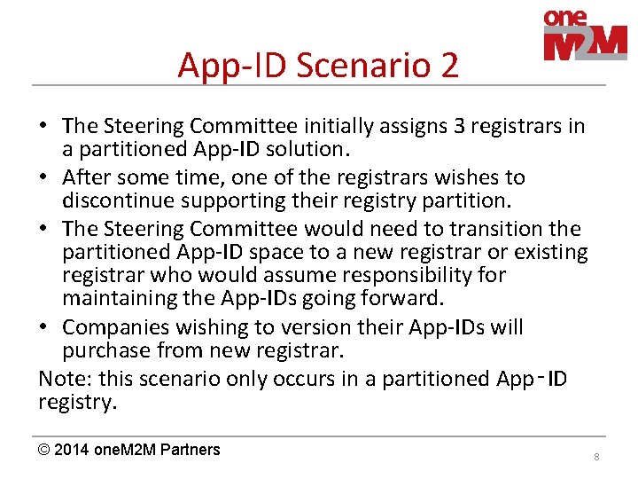 App-ID Scenario 2 • The Steering Committee initially assigns 3 registrars in a partitioned