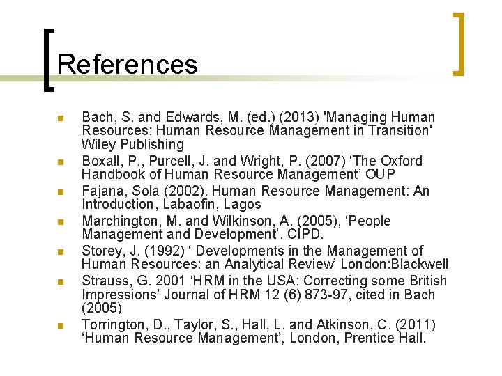 References n n n n Bach, S. and Edwards, M. (ed. ) (2013) 'Managing References n n n n Bach, S. and Edwards, M. (ed. ) (2013) 'Managing