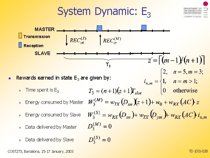 System Dynamic: E 3 MASTER Transmission Reception SLAVE T 3 Rewards earned in state