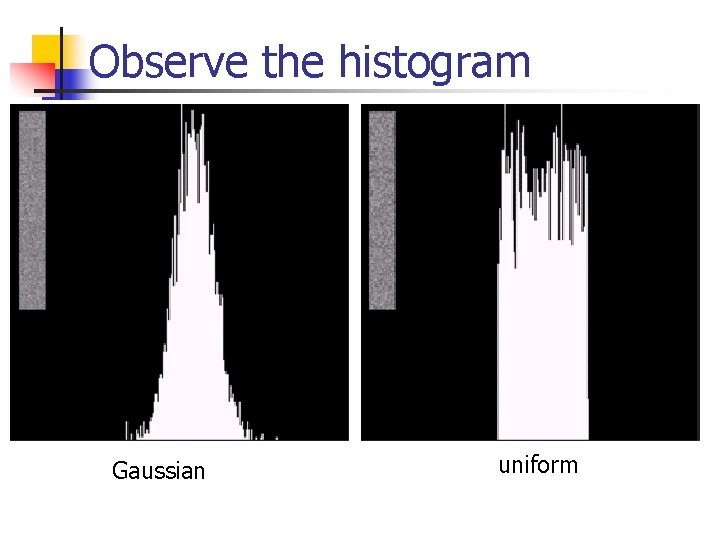 Observe the histogram Gaussian uniform 