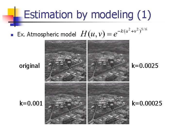 Estimation by modeling (1) n Ex. Atmospheric model original k=0. 0025 k=0. 001 k=0.