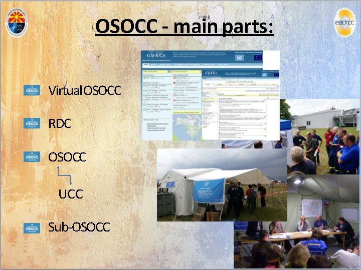 OSOCC - main parts: Virtual OSOCC RDC OSOCC UCC Sub-OSOCC 