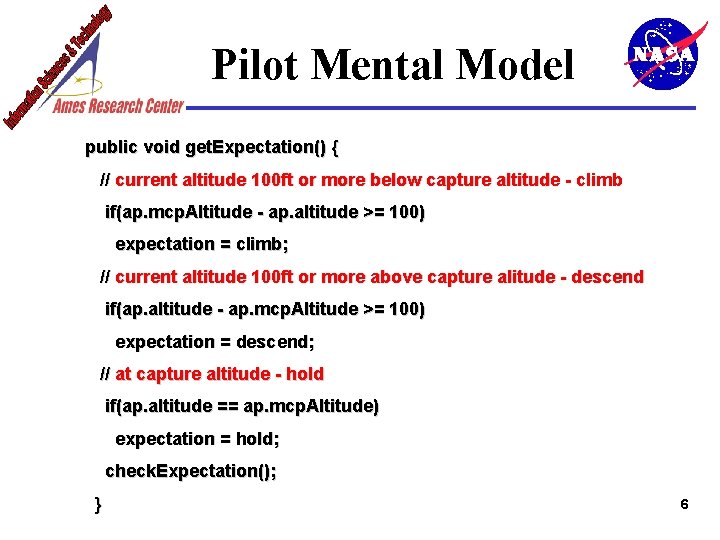 Pilot Mental Model public void get. Expectation() { // current altitude 100 ft or