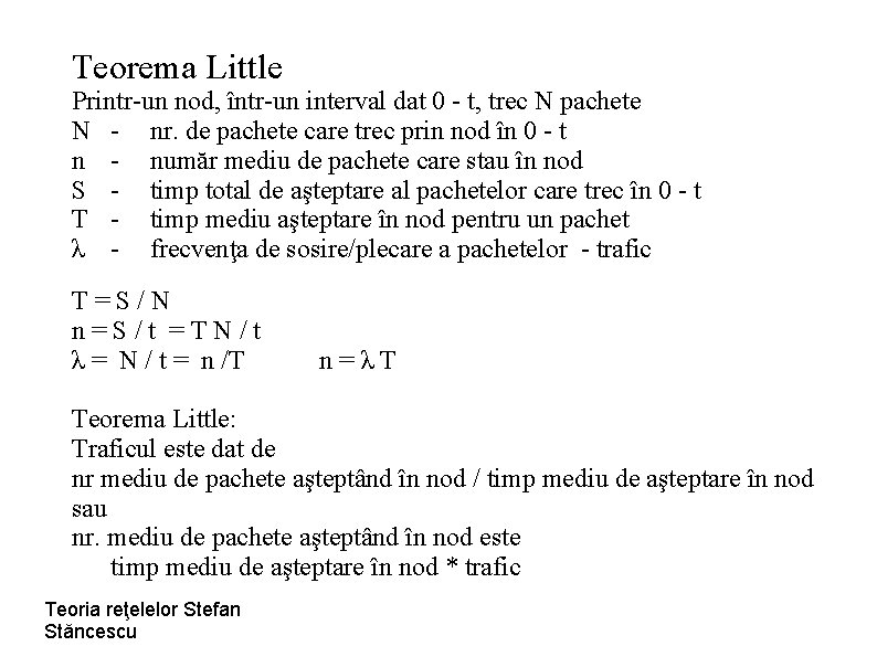 Teorema Little Printr-un nod, într-un interval dat 0 - t, trec N pachete N