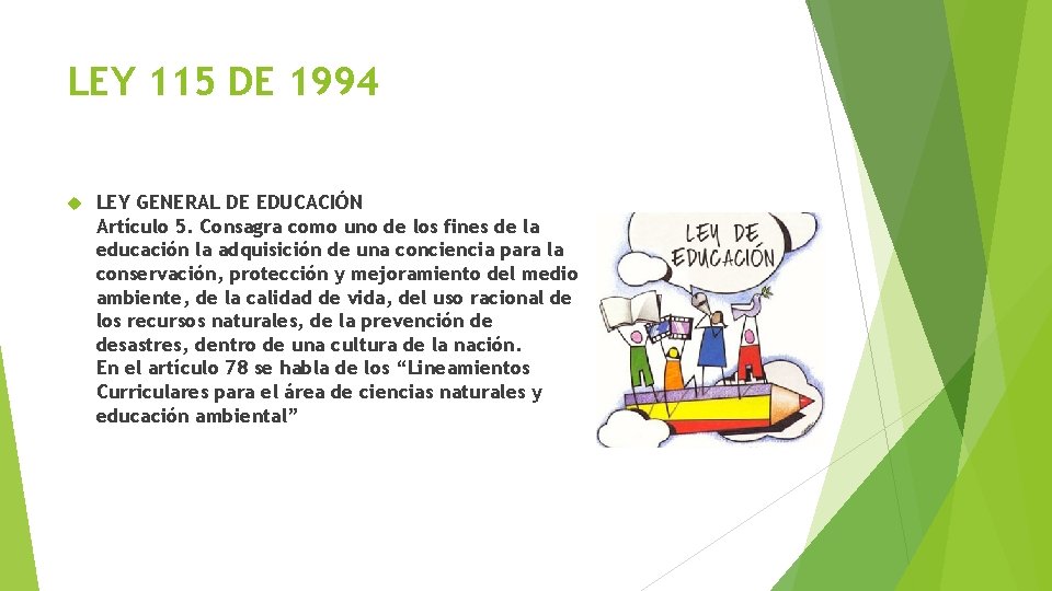 LEY 115 DE 1994 LEY GENERAL DE EDUCACIÓN Artículo 5. Consagra como uno de