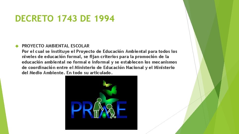 DECRETO 1743 DE 1994 PROYECTO AMBIENTAL ESCOLAR Por el cual se instituye el Proyecto