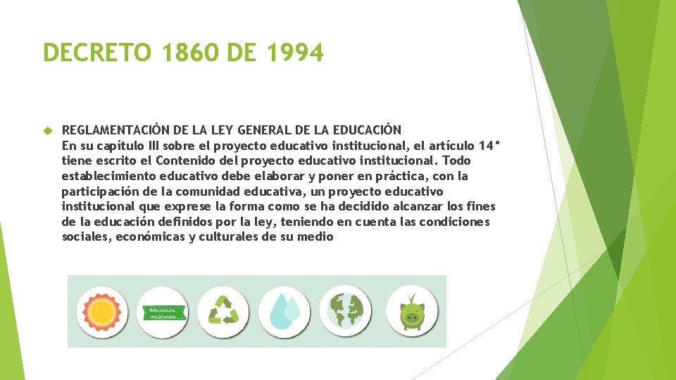 DECRETO 1860 DE 1994 REGLAMENTACIÓN DE LA LEY GENERAL DE LA EDUCACIÓN En su