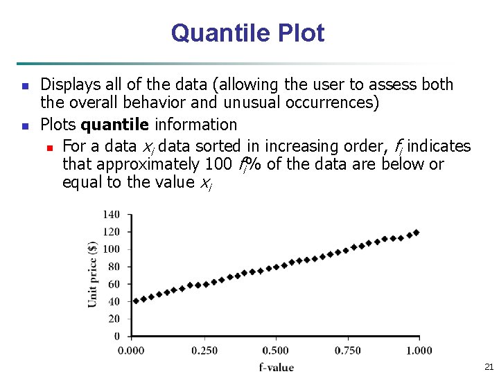 Quantile Plot n n Displays all of the data (allowing the user to assess