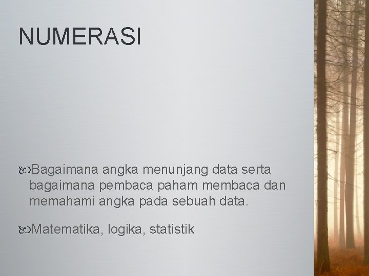 NUMERASI Bagaimana angka menunjang data serta bagaimana pembaca paham membaca dan memahami angka pada