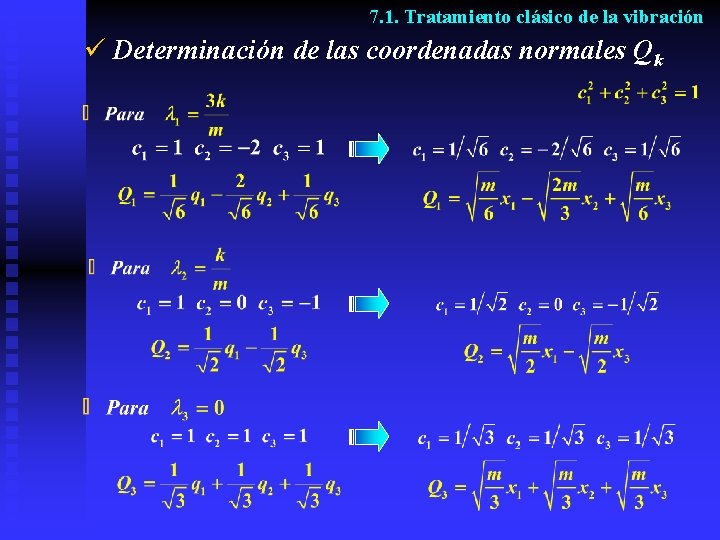 7. 1. Tratamiento clásico de la vibración ü Determinación de las coordenadas normales Qk